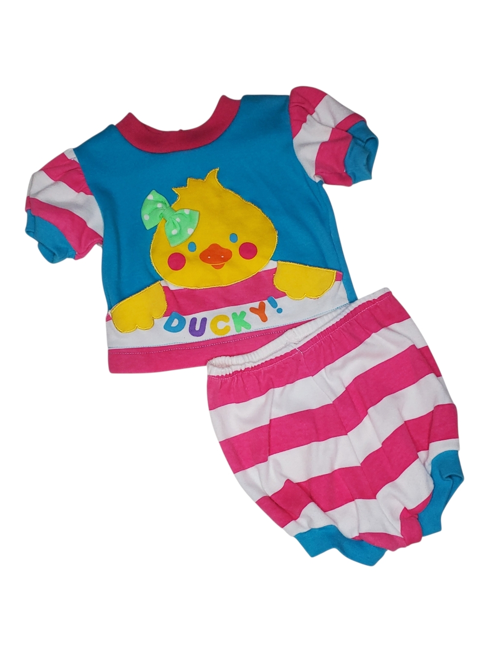 Vintage Childwise Ducky 2 Piece Baby Outfit Pink Stripe Bloomers Set 3-6 Months